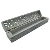 The Window, Milford Haven hand carved grey soapstone incense stick holder box with intricate floral lid cutouts