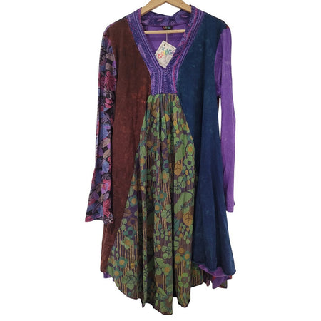 The Window, Milford Haven GRINGO fairtrade long-sleeved smock dress with colourful floral panels in cotton
