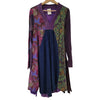 The Window, Milford Haven GRINGO FAIRTRADE long-sleeved smock dress in purple, green, and blue cotton with floral print