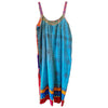 The Window, Milford Haven oversized Kantha cotton overalls in vibrant turquoise and red with traditional quilting.