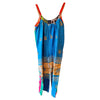 The Window, Milford Haven GRINGO FAIRTRADE oversized cotton overalls in blue and green with traditional Kantha quilting