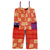The Window, Milford Haven red and turquoise Kantha cotton oversized overalls with front pockets and button detail.