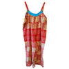 The Window, Milford Haven oversized Kantha cotton overalls in red and orange with blue trim and patterned quilting.