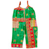 The Window, Milford Haven green and blue Kantha cotton oversized overalls with patchwork quilting and front pockets.