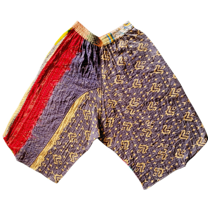 The Window, Milford Haven cropped Kantha cotton trousers featuring a pink waistband, quilted texture, and pockets.