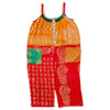 The Window, Milford Haven orange and red Kantha cotton oversized overalls with patchwork paisley and button detail.