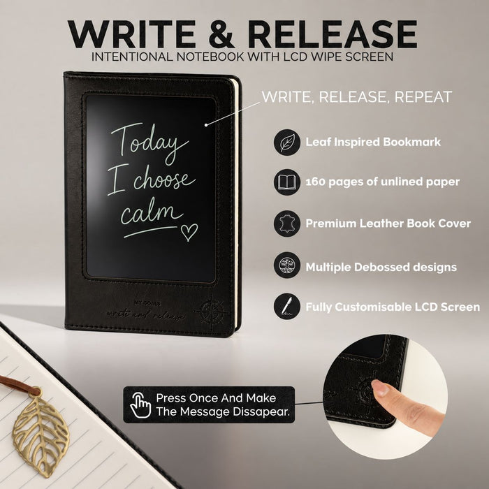 The Window, Milford Haven Doodlers Delight A5 notebook with black leather-effect cover and reusable LCD wipe screen.