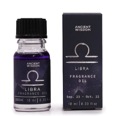 The Window, Milford Haven Libra Zodiac fragrance oil in a 10ml bottle with matching dark box featuring silver text.