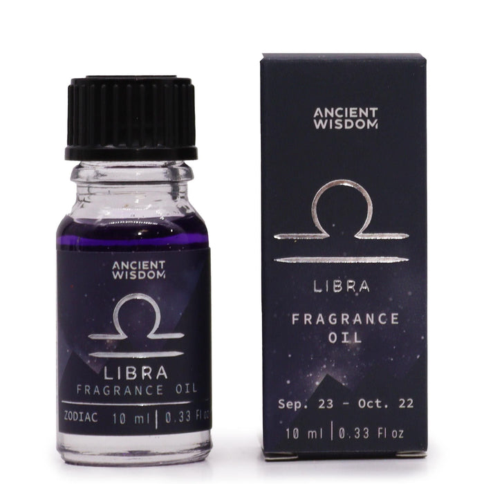 The Window, Milford Haven Libra Zodiac fragrance oil in a 10ml bottle with matching dark box featuring silver text.
