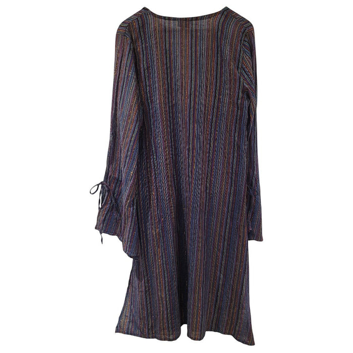 The Window, Milford Haven blue and purple lurex cotton midi tunic dress with long flared tie-sleeves
