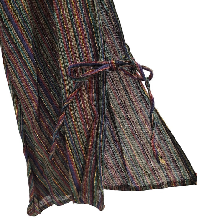 The Window, Milford Haven green and brown striped lurex tunic dress sleeve with tie detail and flared split cuff