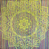The Window, Milford Haven green and brown cotton tunic dress with a shimmering gold lurex mandala screen print.