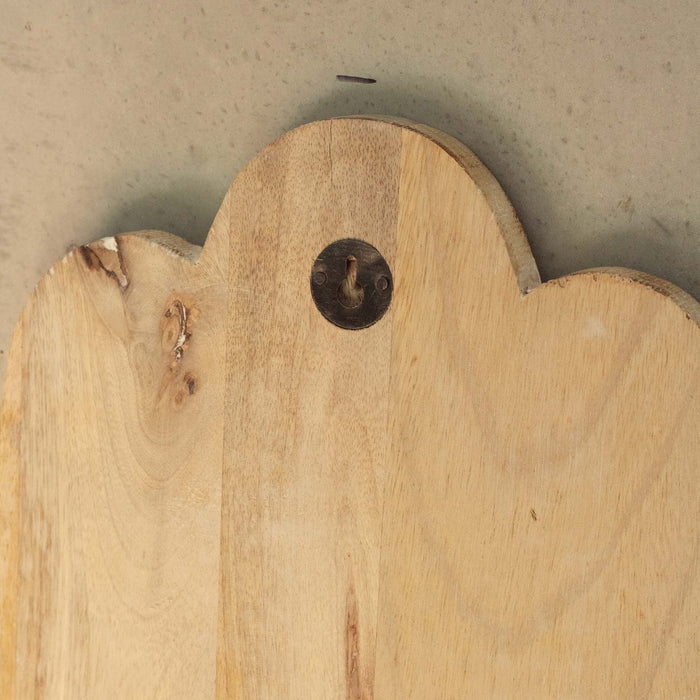 The Window, Milford Haven mango wood Hamsa wall plaque back view showing the metal keyhole hanger