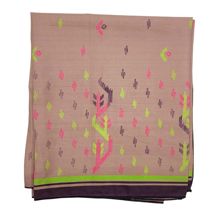 The Window, Milford Haven recycled sari scarf in mauve with vibrant neon pink and green geometric pattern