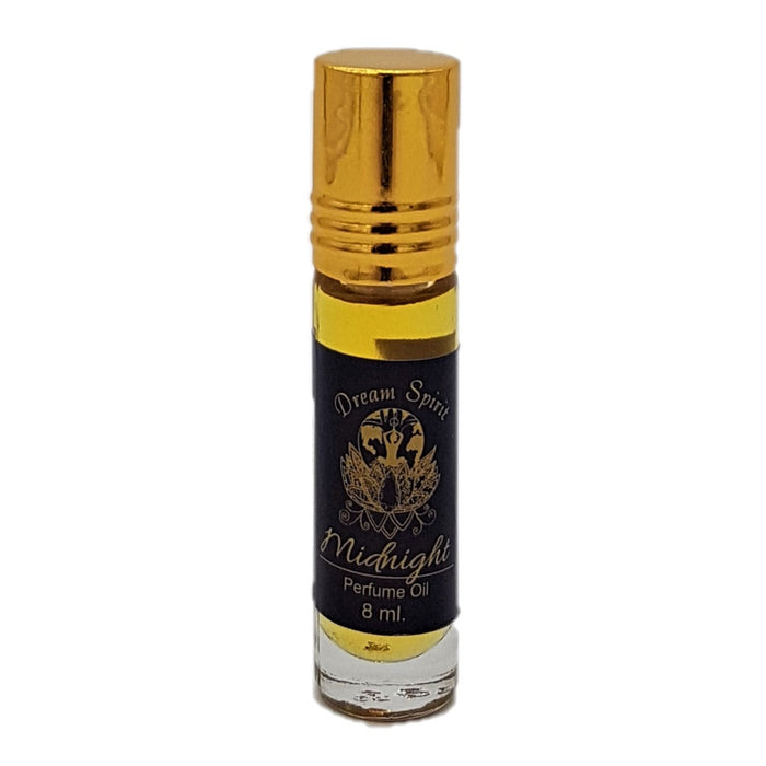 The Window, Milford Haven Dream Spirit Midnight roll-on perfume oil in an 8ml glass bottle with a gold cap.