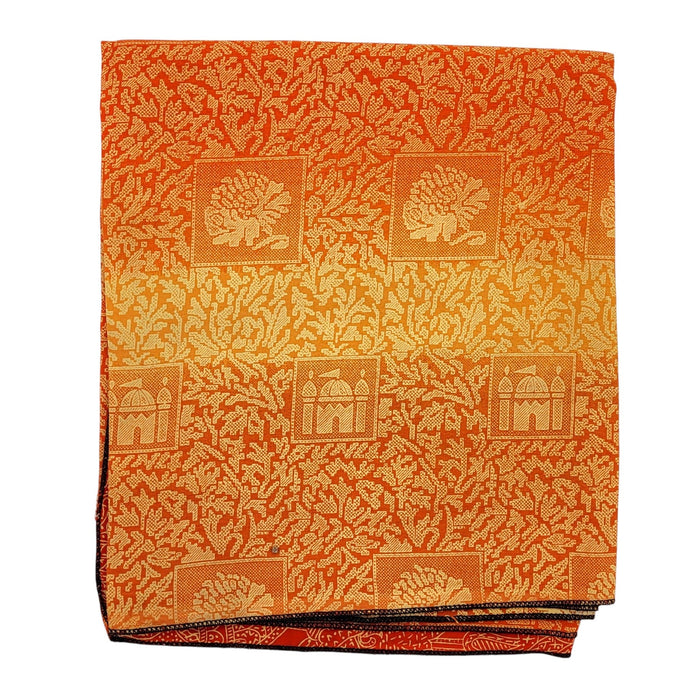 The Window, Milford Haven vibrant orange and yellow recycled sari scarf with intricate floral and temple patterns.