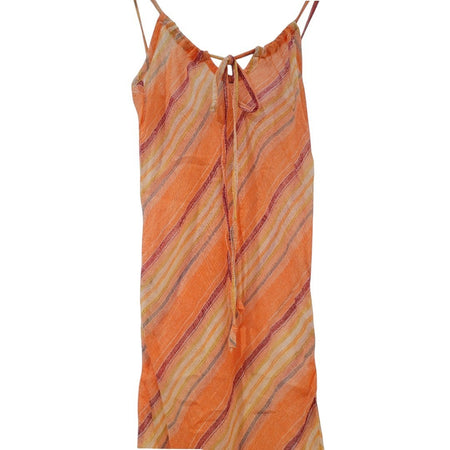 The Window, Milford Haven retro bias-cut cotton cheesecloth summer dress in orange with striped pattern and ties