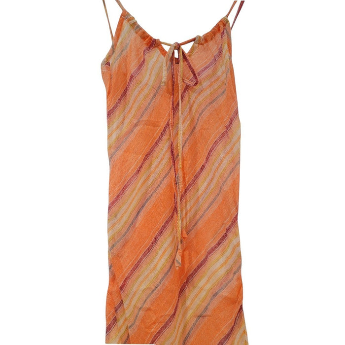 The Window, Milford Haven retro bias-cut cotton cheesecloth summer dress in orange with striped pattern and ties