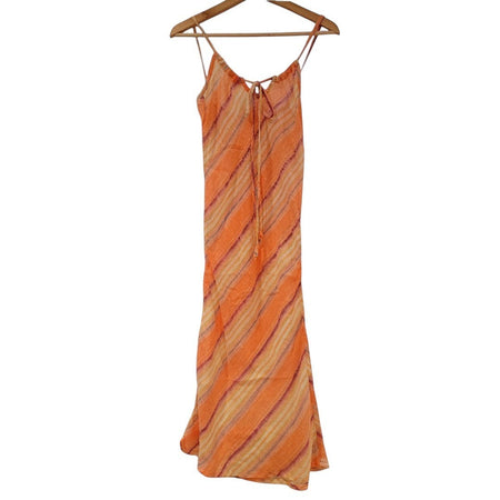 The Window, Milford Haven retro orange striped cotton cheesecloth summer dress with adjustable drawstring tie neckline