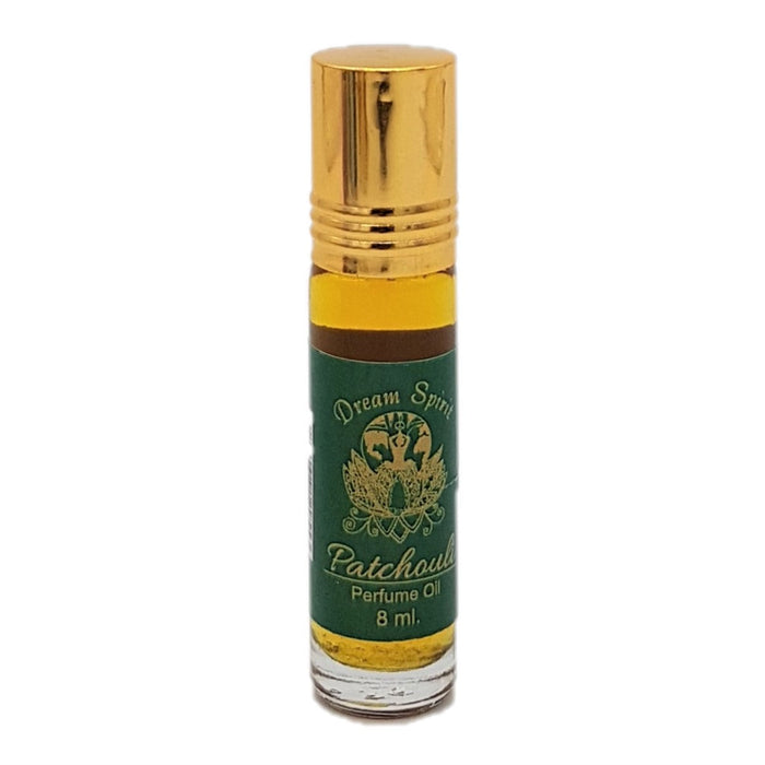 The Window, Milford Haven Dream Spirit Patchouli roll-on perfume oil in an 8ml glass bottle with a gold cap.