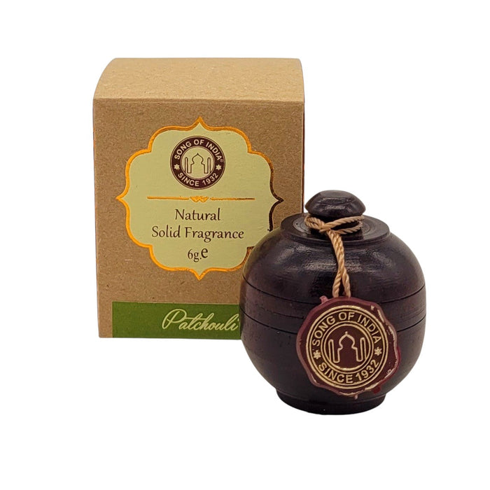 The Window, Milford Haven Song Of India patchouli solid perfume in a hand-carved rosewood jar with eco-friendly box.