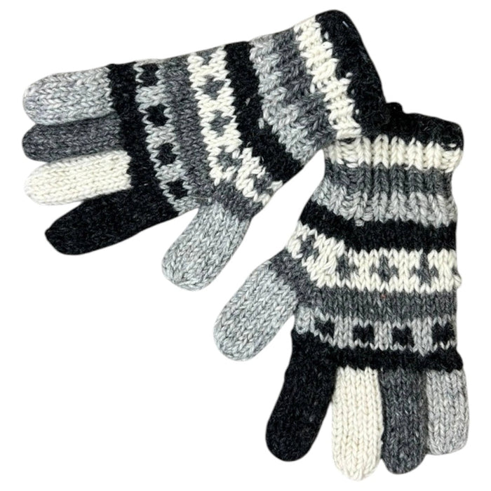 The Window, Milford Haven patterned wool gloves in black, grey, and white with a warm fleece lining.