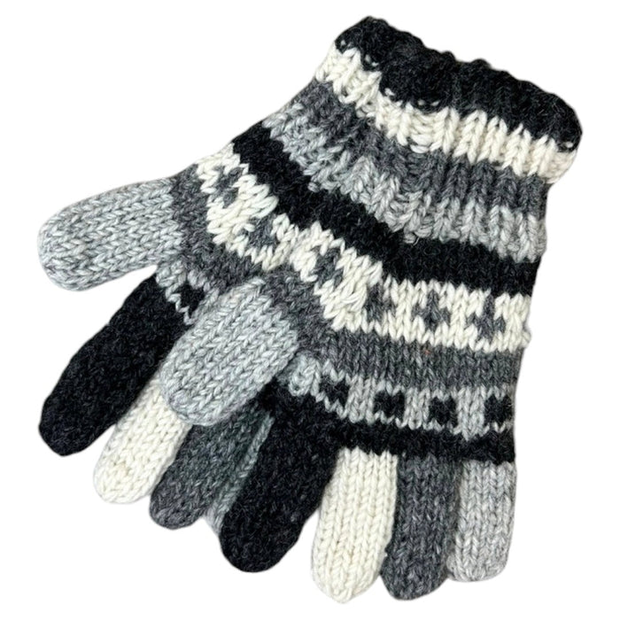 The Window, Milford Haven patterned wool gloves in black, grey, and white with a warm fleece lining.