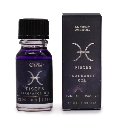 The Window, Milford Haven Pisces zodiac fragrance oil in a 10ml dark bottle with bio glitter and matching box.