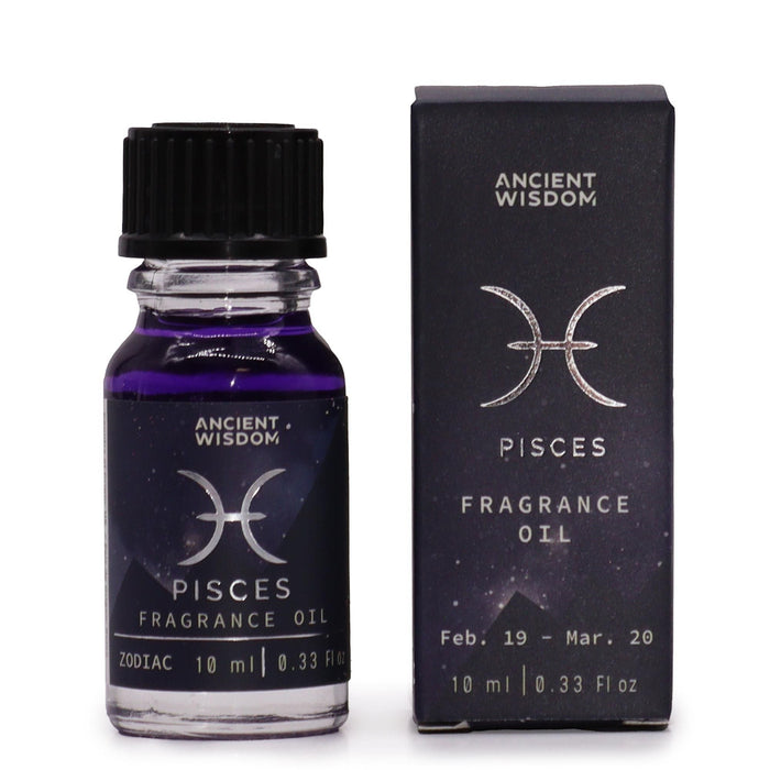 The Window, Milford Haven Pisces zodiac fragrance oil in a 10ml dark bottle with bio glitter and matching box.