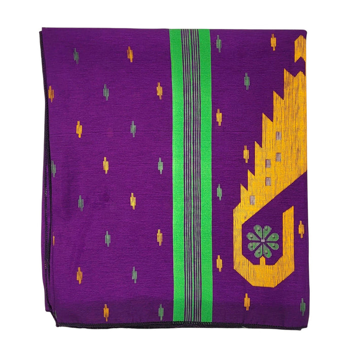 The Window, Milford Haven recycled sari scarf in purple with green and yellow geometric floral patterns