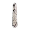 The Window, Milford Haven Rainbow Moonstone six-face obelisk point with milky white and dark mineral inclusions.