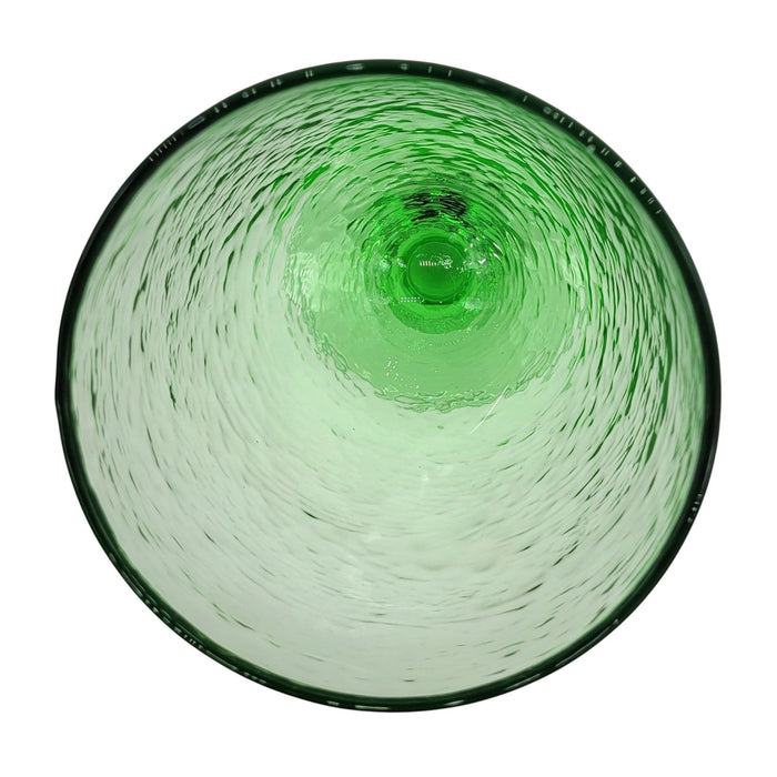 The Window, Milford Haven recycled ice green wine glass with a textured, rippled finish viewed from above.