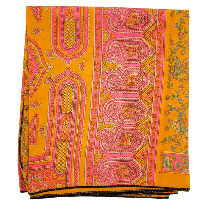 The Window, Milford Haven recycled sari scarf in vibrant yellow and pink with traditional paisley patterns