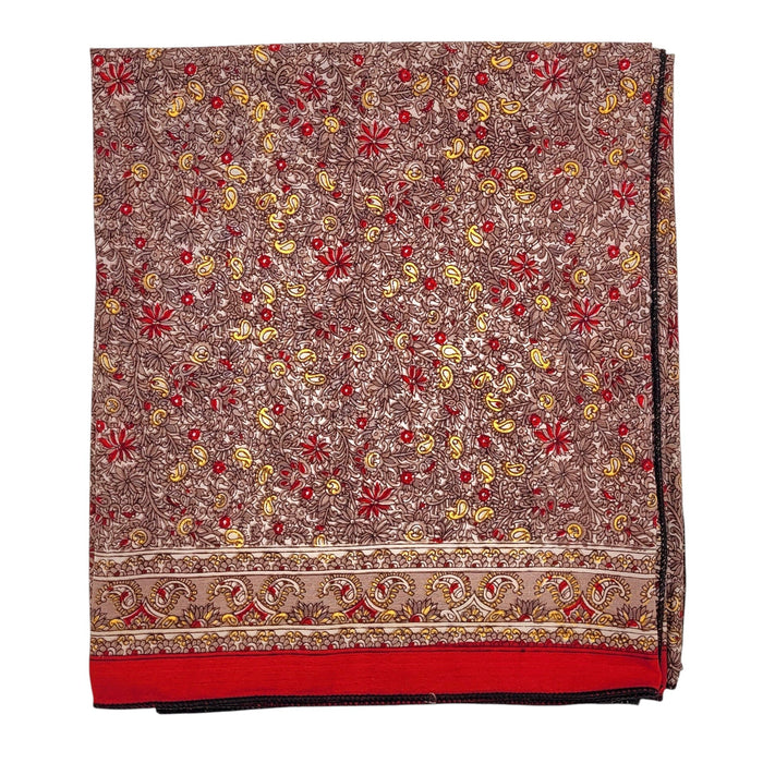 The Window, Milford Haven recycled sari scarf in brown with red and yellow floral paisley patterns