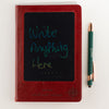 The Window, Milford Haven red leather-effect A5 notebook with a reusable LCD wipe screen and compass design.