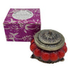 The Window, Milford Haven Song Of India rose flower scented candle in a red pumpkin-shaped glass jar with metal lid.