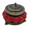 The Window, Milford Haven red rose scented soy candle in an antique-style pumpkin glass jar with ornate metal lid.