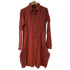 The Window, Milford Haven red and orange striped cotton long-sleeved shirt dress with side slits and button front.