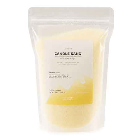 The Window, Milford Haven Regent Polo cream fragranced candle sand in a 300g refillable pouch with four cotton wicks.