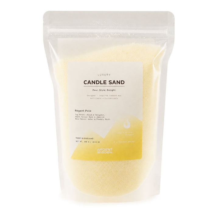 The Window, Milford Haven Regent Polo cream fragranced candle sand in a 300g refillable pouch with four cotton wicks.
