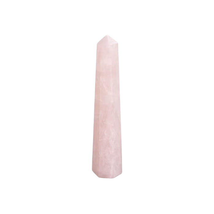 The Window, Milford Haven polished rose quartz six-face obelisk point crystal tower for meditation and home decor.