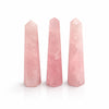 Three The Window, Milford Haven rose quartz six-face obelisk points with a polished finish and soft pink tones.