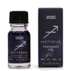 The Window, Milford Haven Sagittarius zodiac fragrance oil in a 10ml bottle with dark liquid and silver star glitter.