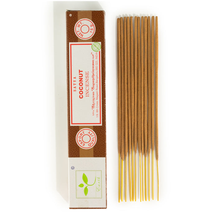 The Window, Milford Haven Satya Coconut incense sticks with brown packaging and hand-rolled bamboo sticks