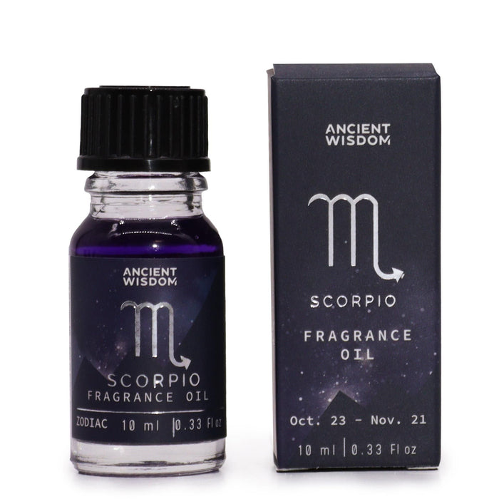 The Window, Milford Haven Scorpio zodiac fragrance oil in a dark purple bottle with matching box and star details.