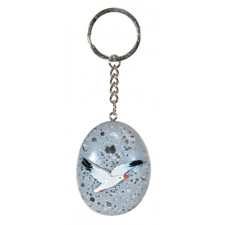 The Window, Milford Haven seagull keyring featuring a hand-painted bird on a grey speckled pebble charm.