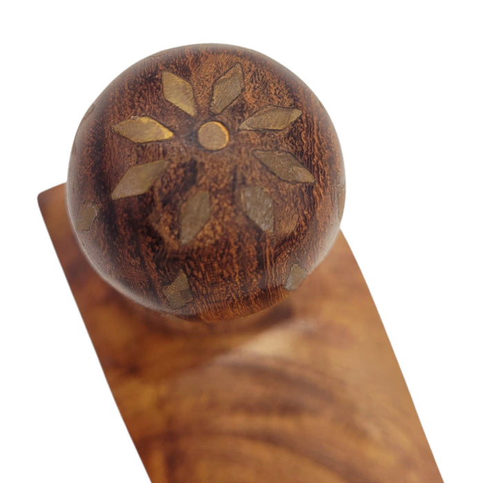 The Window, Milford Haven Song Of India sheesham wood door stopper with intricate brass inlay floral design