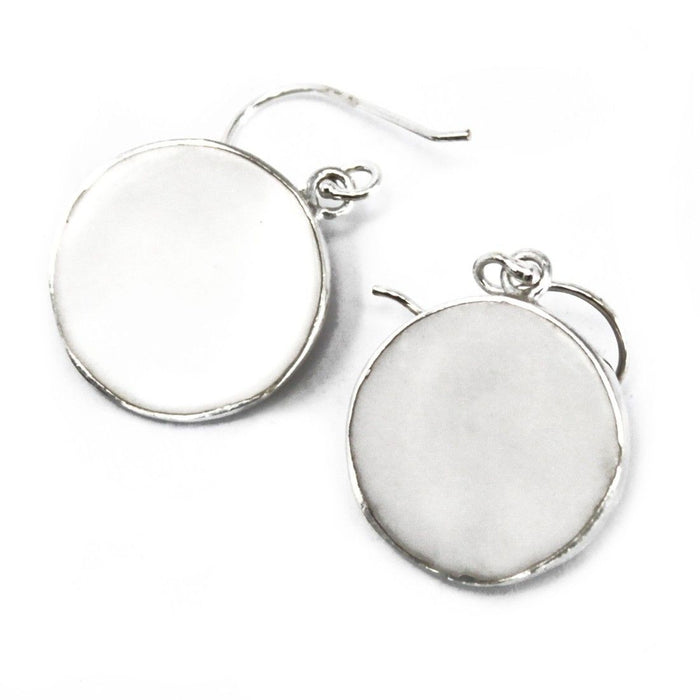 The Window, Milford Haven sterling silver and mother-of-pearl Tree of Life drop earrings on a white background.