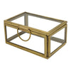 The Window, Milford Haven small rectangular glass and brass jewellery box with a circular metal ring handle.