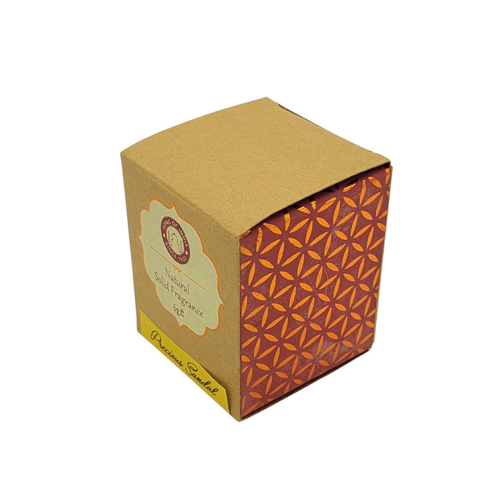 The Window, Milford Haven Song of India Precious Sandal solid perfume in an eco-friendly patterned cardboard box.